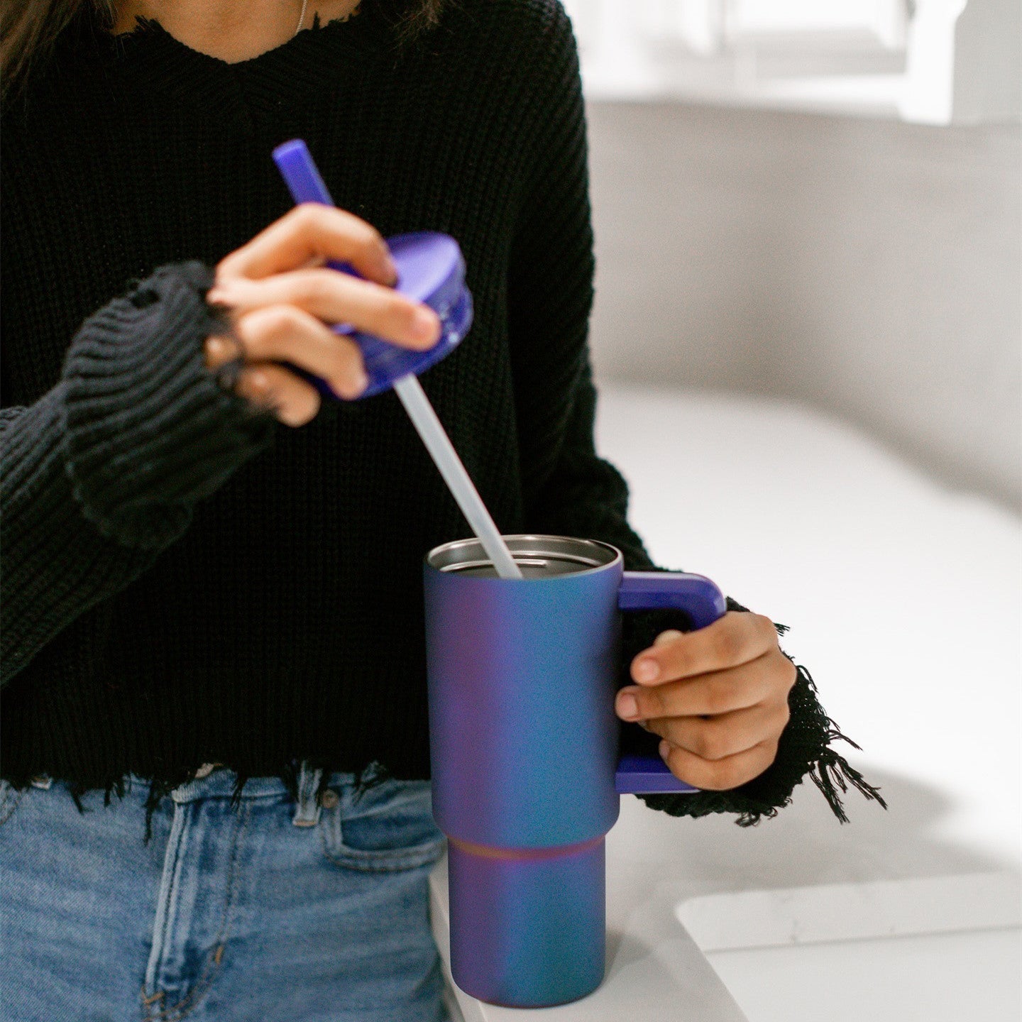 IRON FLASK Co-Pilot Insulated Mug w/Straw & Flip Cap Lids - Cup Holder Bottle for Hot, Cold Drink - Leak-Proof - Water, Coffee Portable Travel Mug